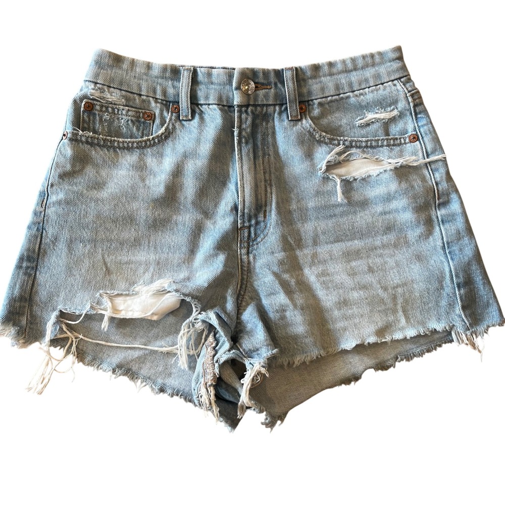 American Eagle Curvy 90s Boyfriend Short Light Wash Distressed Denim Size 2